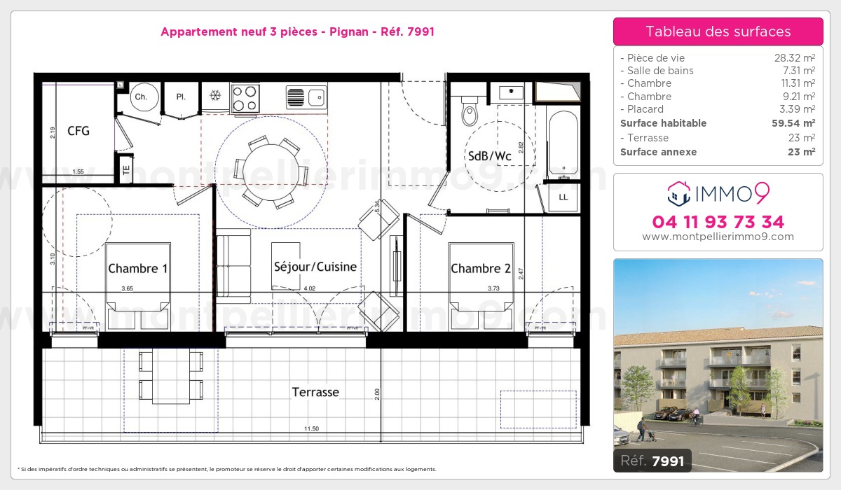 Plan et surfaces, Programme neuf Pignan Référence n° 7991