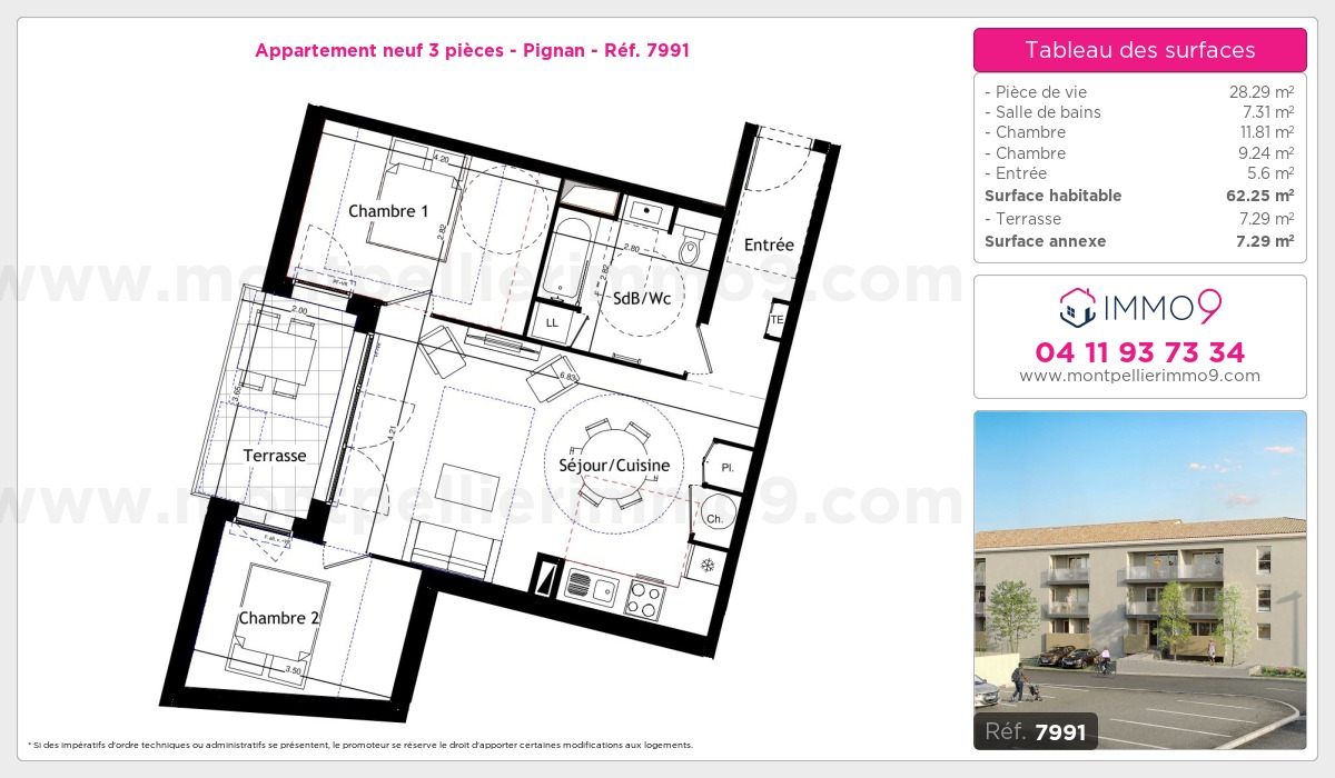 Plan et surfaces, Programme neuf Pignan Référence n° 7991