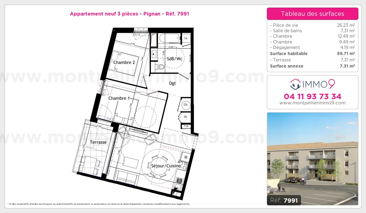 Plan et surfaces, Programme neuf Pignan Référence n° 7991