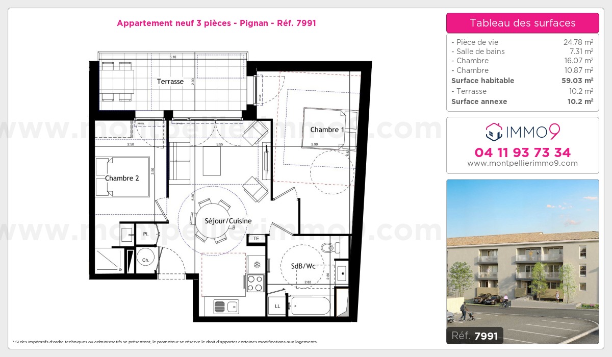Plan et surfaces, Programme neuf Pignan Référence n° 7991