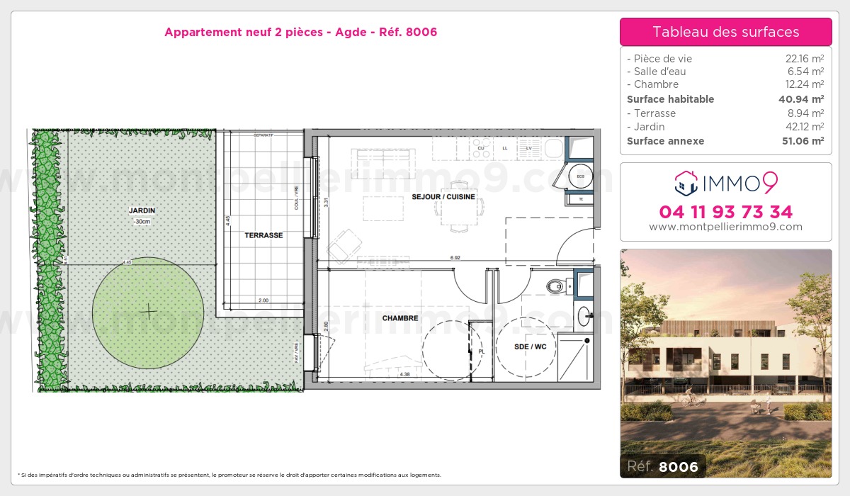 Plan et surfaces, Programme neuf Agde Référence n° 8006