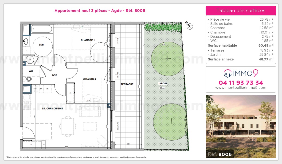 Plan et surfaces, Programme neuf Agde Référence n° 8006