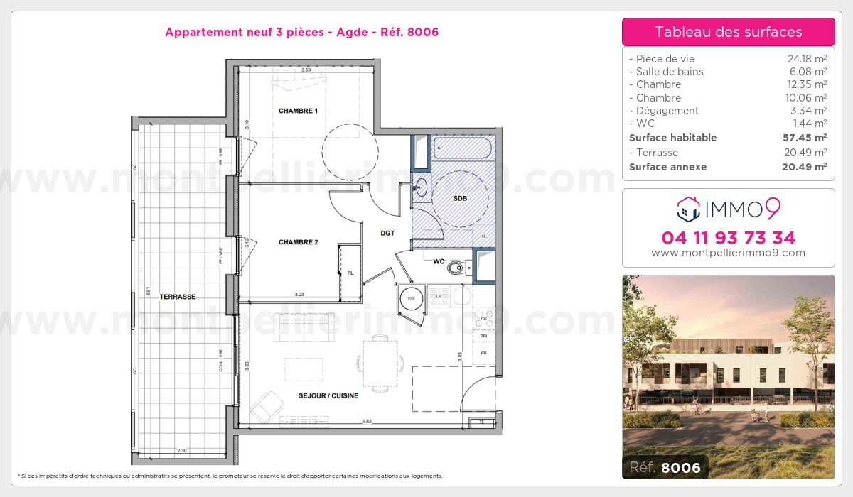 Plan et surfaces, Programme neuf Agde Référence n° 8006
