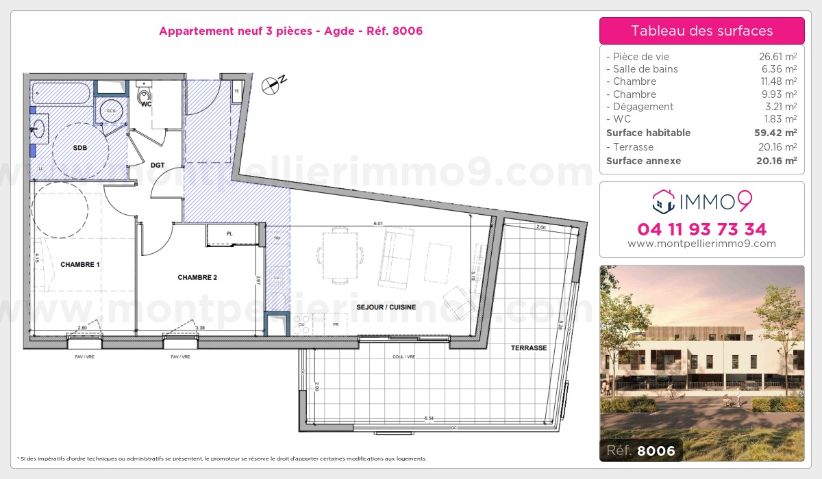 Plan et surfaces, Programme neuf Agde Référence n° 8006