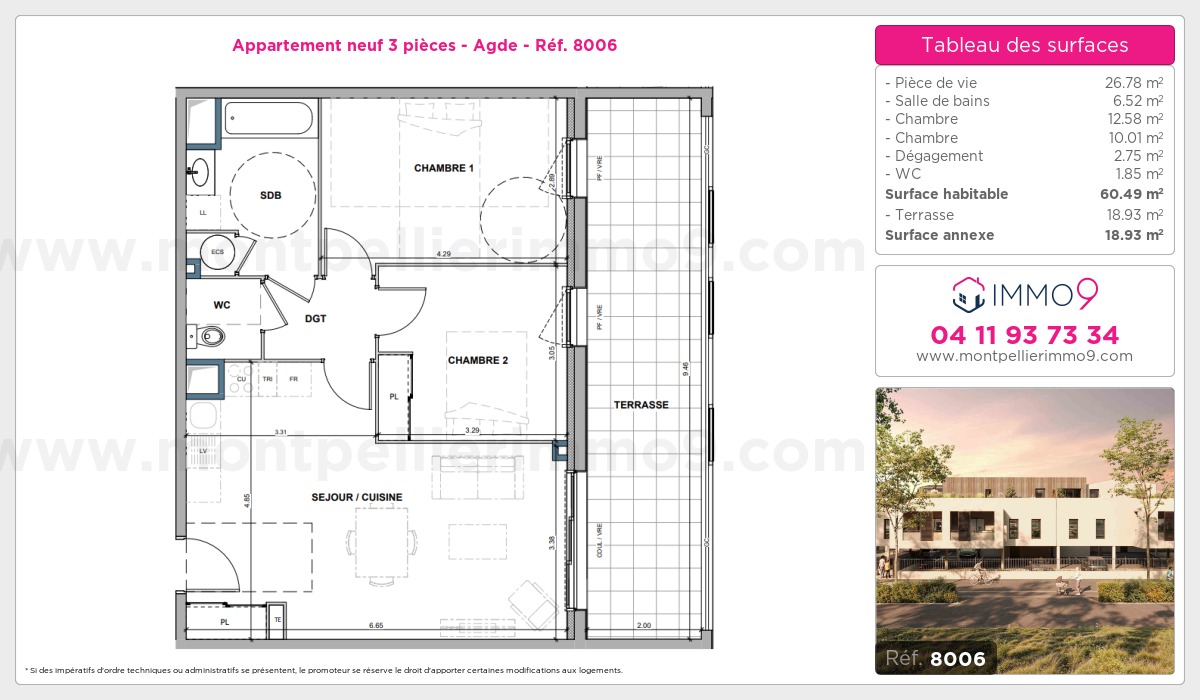 Plan et surfaces, Programme neuf Agde Référence n° 8006