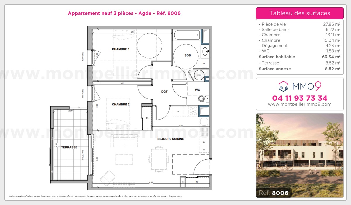 Plan et surfaces, Programme neuf Agde Référence n° 8006
