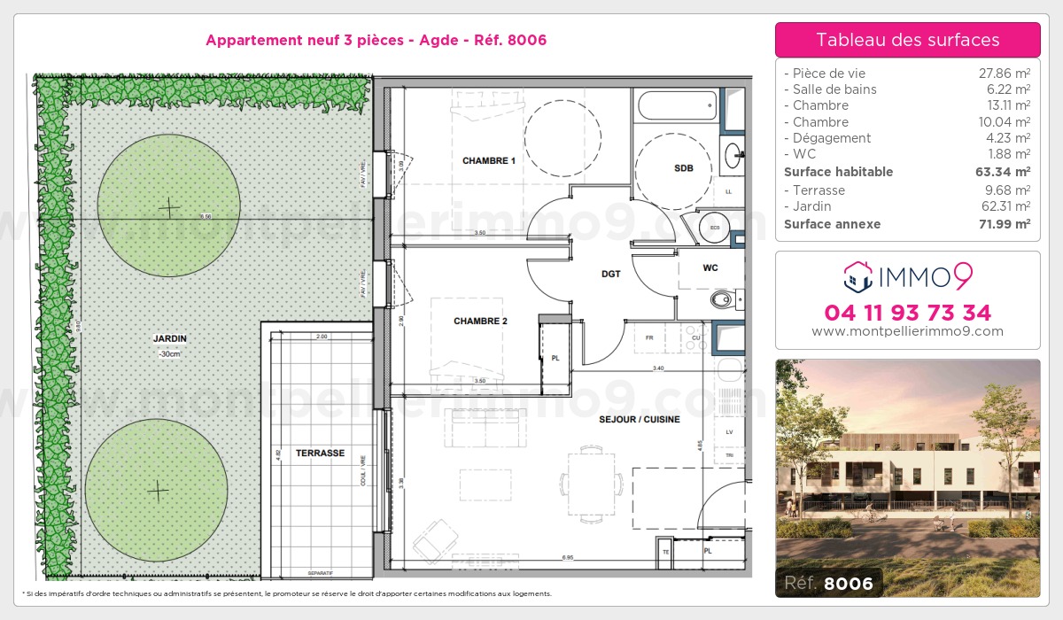 Plan et surfaces, Programme neuf Agde Référence n° 8006
