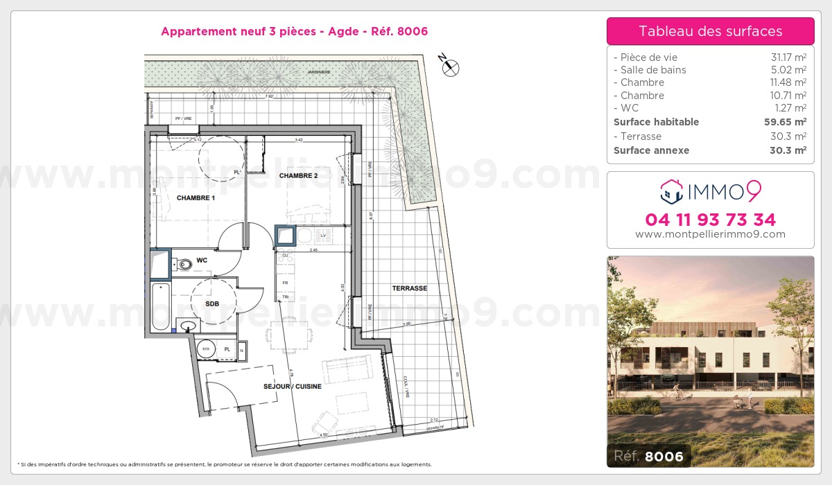 Plan et surfaces, Programme neuf Agde Référence n° 8006