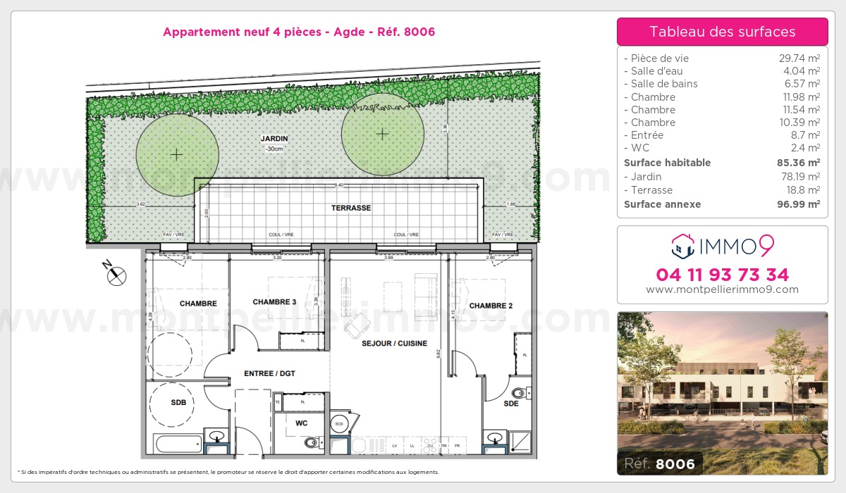 Plan et surfaces, Programme neuf Agde Référence n° 8006
