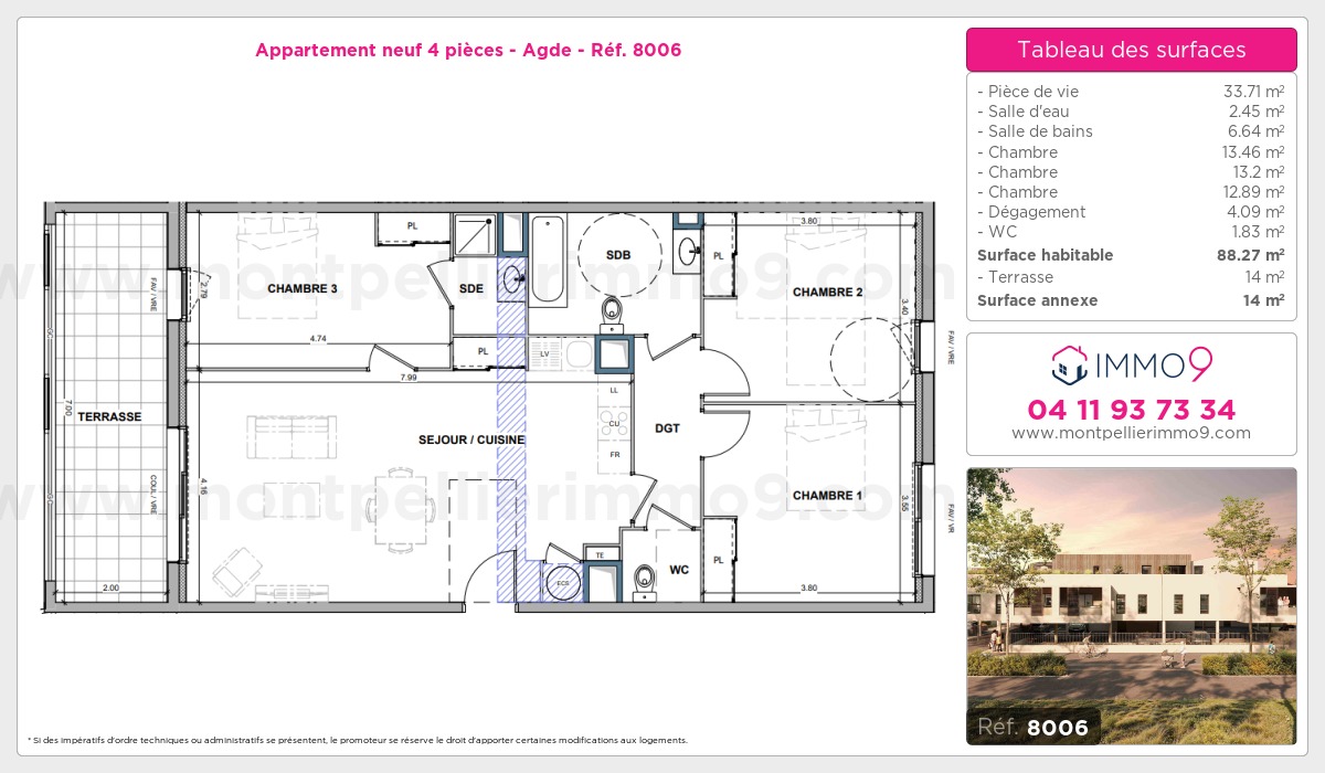 Plan et surfaces, Programme neuf Agde Référence n° 8006