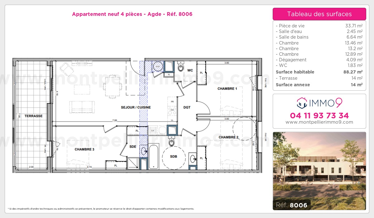 Plan et surfaces, Programme neuf Agde Référence n° 8006