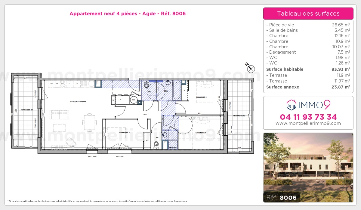 Plan et surfaces, Programme neuf Agde Référence n° 8006