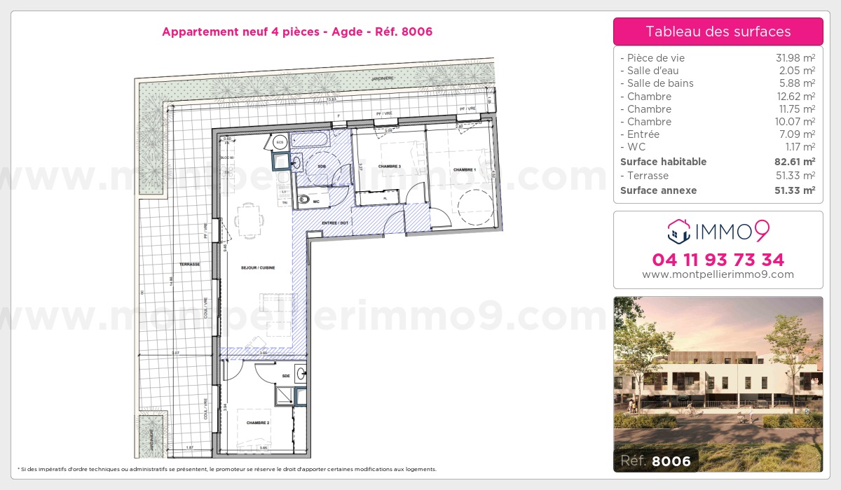 Plan et surfaces, Programme neuf Agde Référence n° 8006