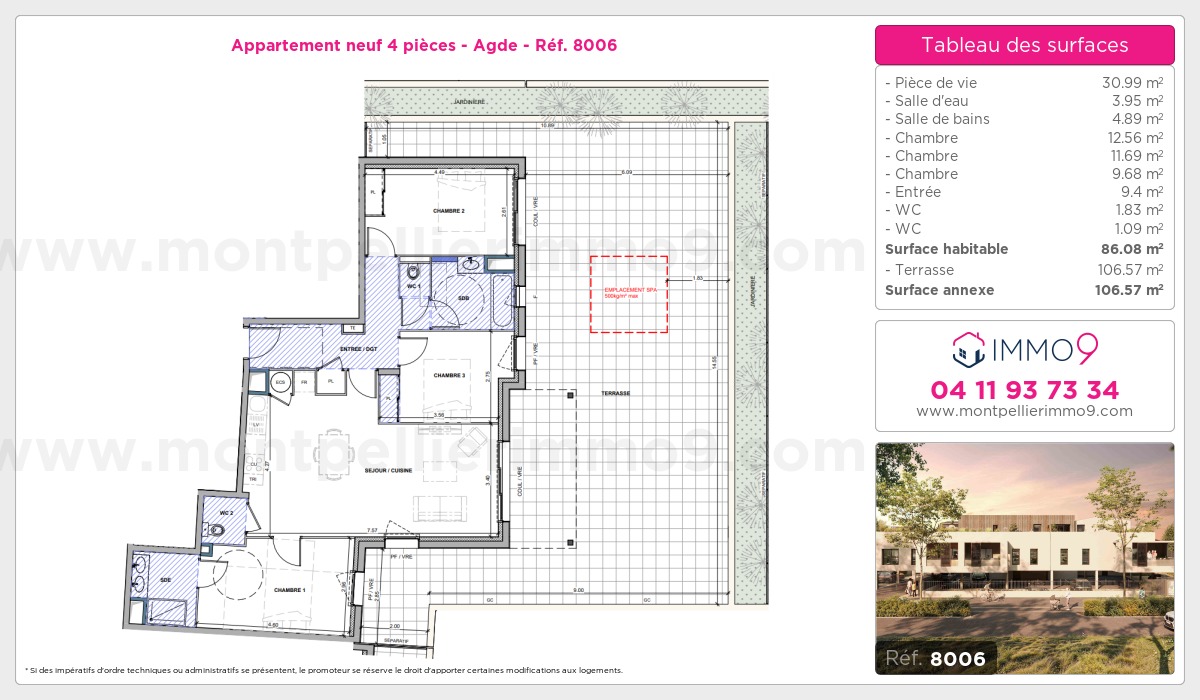 Plan et surfaces, Programme neuf Agde Référence n° 8006
