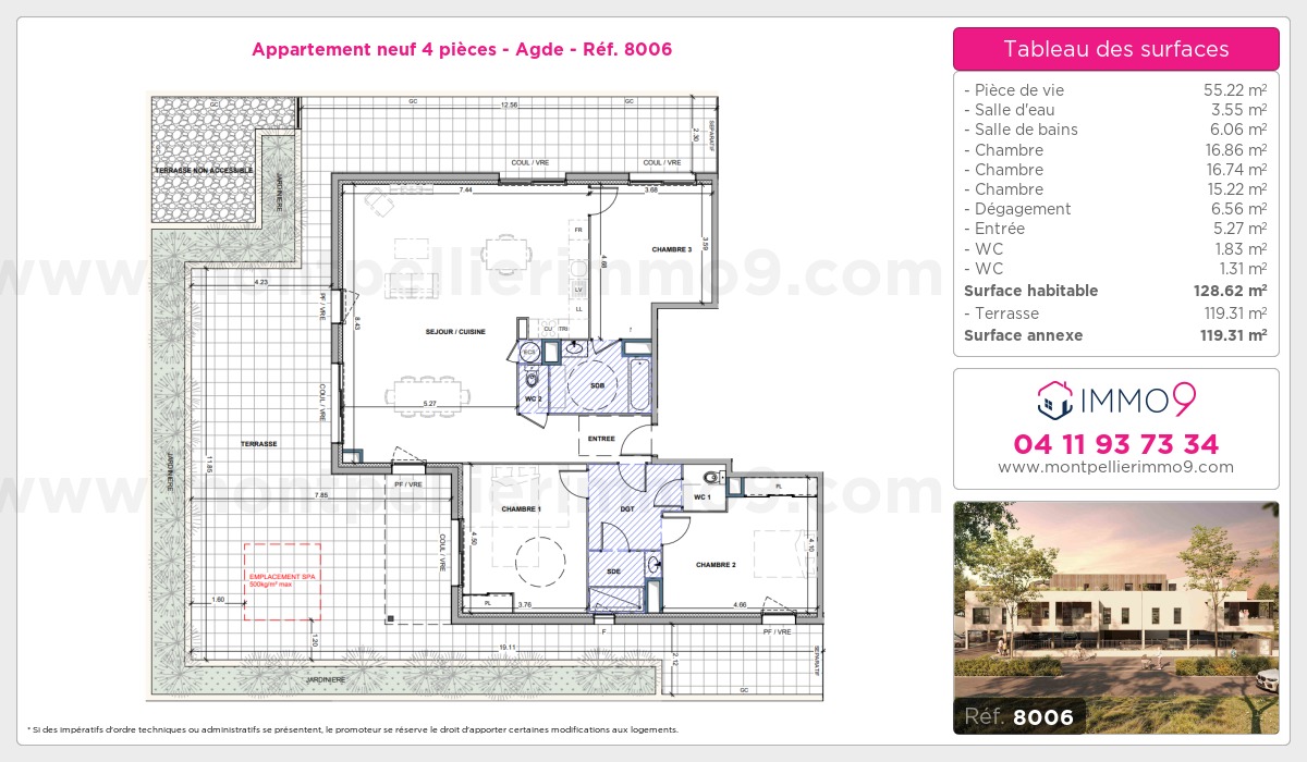 Plan et surfaces, Programme neuf Agde Référence n° 8006