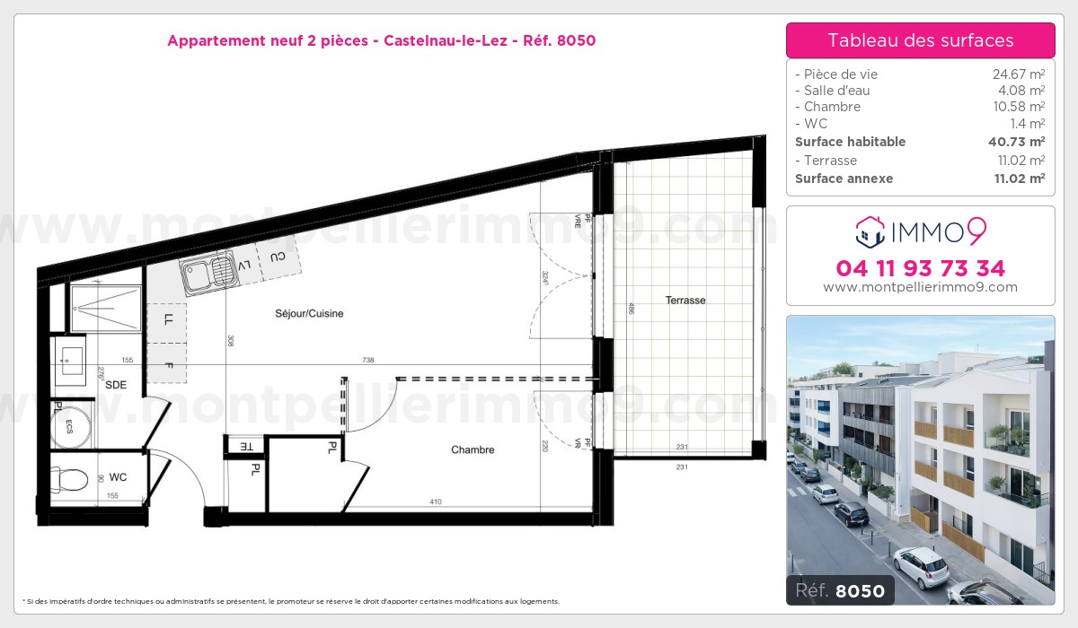 Plan et surfaces, Programme neuf Castelnau-le-Lez Référence n° 8050