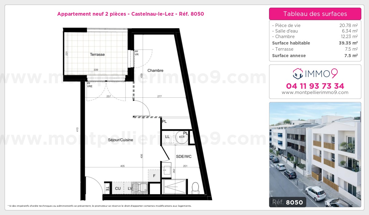 Plan et surfaces, Programme neuf Castelnau-le-Lez Référence n° 8050