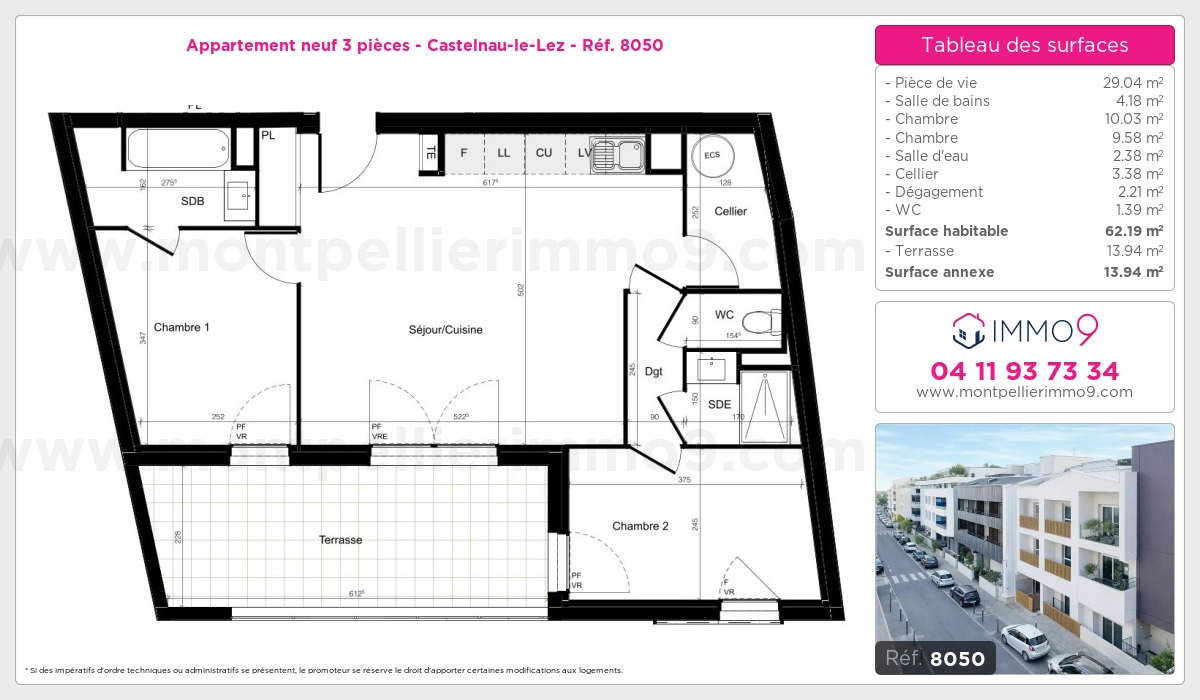 Plan et surfaces, Programme neuf Castelnau-le-Lez Référence n° 8050