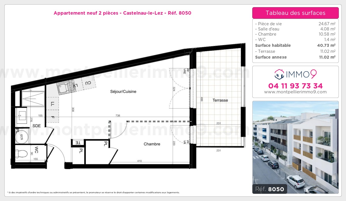Plan et surfaces, Programme neuf Castelnau-le-Lez Référence n° 8050