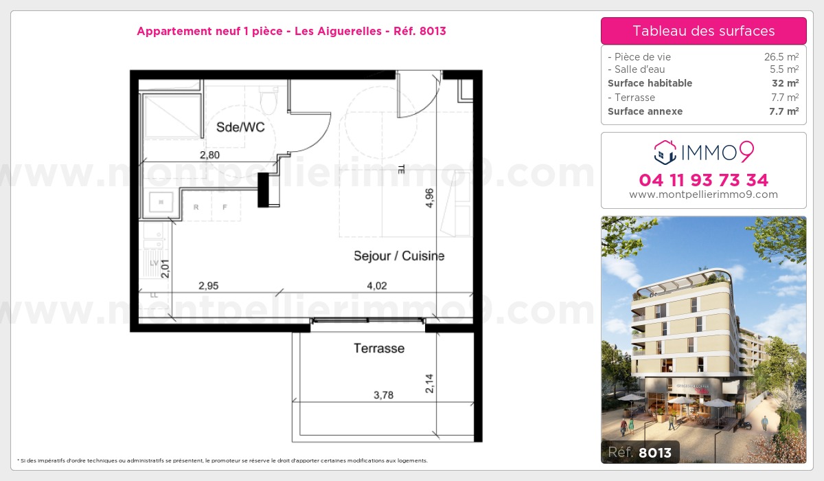 Plan et surfaces, Programme neuf Montpellier : Aiguerelles Référence n° 8013