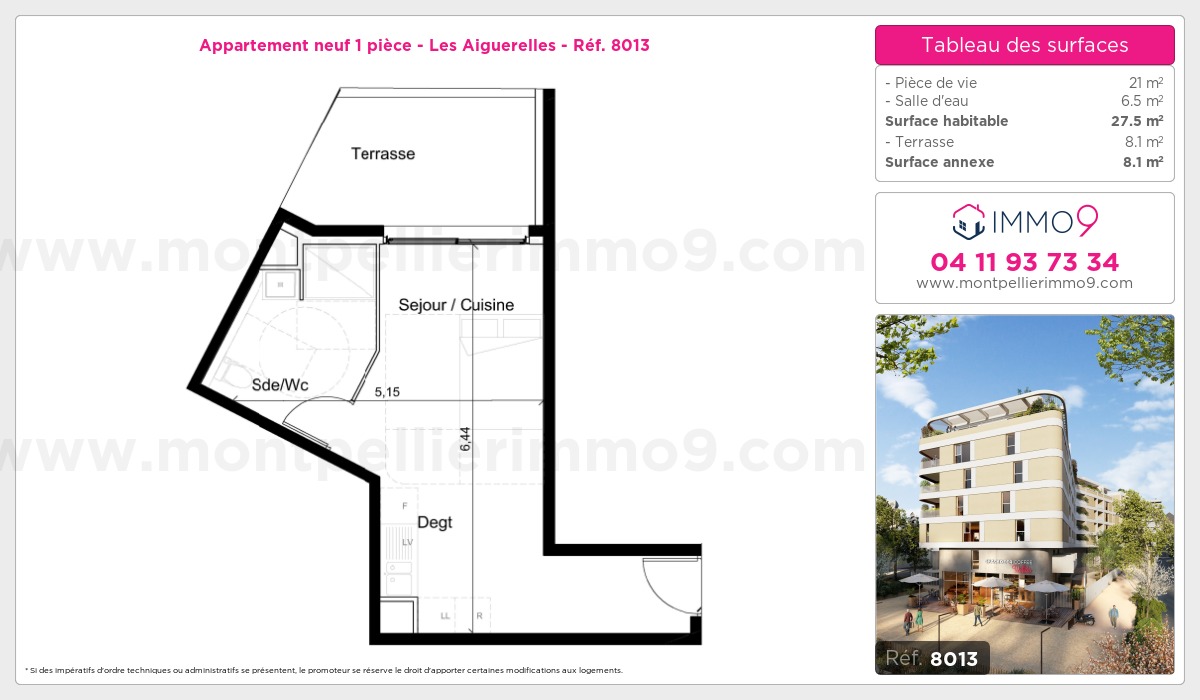 Plan et surfaces, Programme neuf Montpellier : Aiguerelles Référence n° 8013