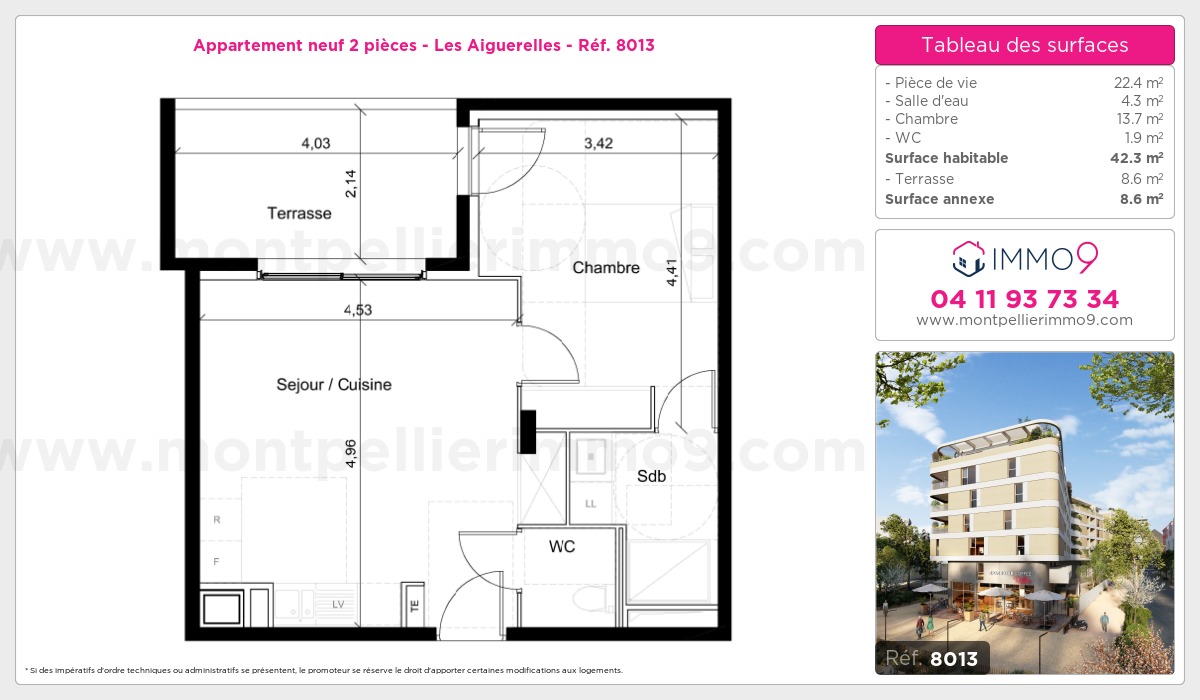 Plan et surfaces, Programme neuf Montpellier : Aiguerelles Référence n° 8013