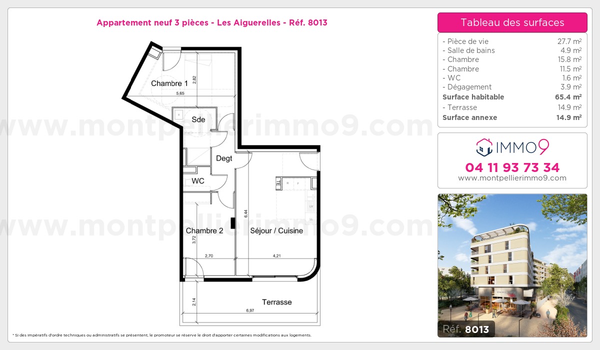 Plan et surfaces, Programme neuf Montpellier : Aiguerelles Référence n° 8013