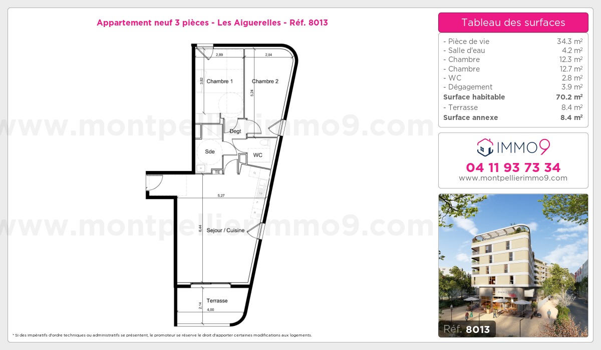 Plan et surfaces, Programme neuf Montpellier : Aiguerelles Référence n° 8013