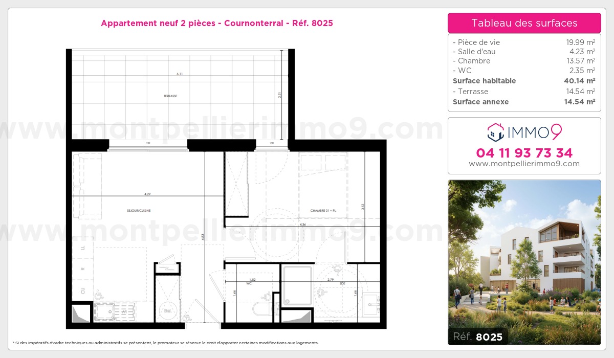 Plan et surfaces, Programme neuf Cournonterral Référence n° 8025