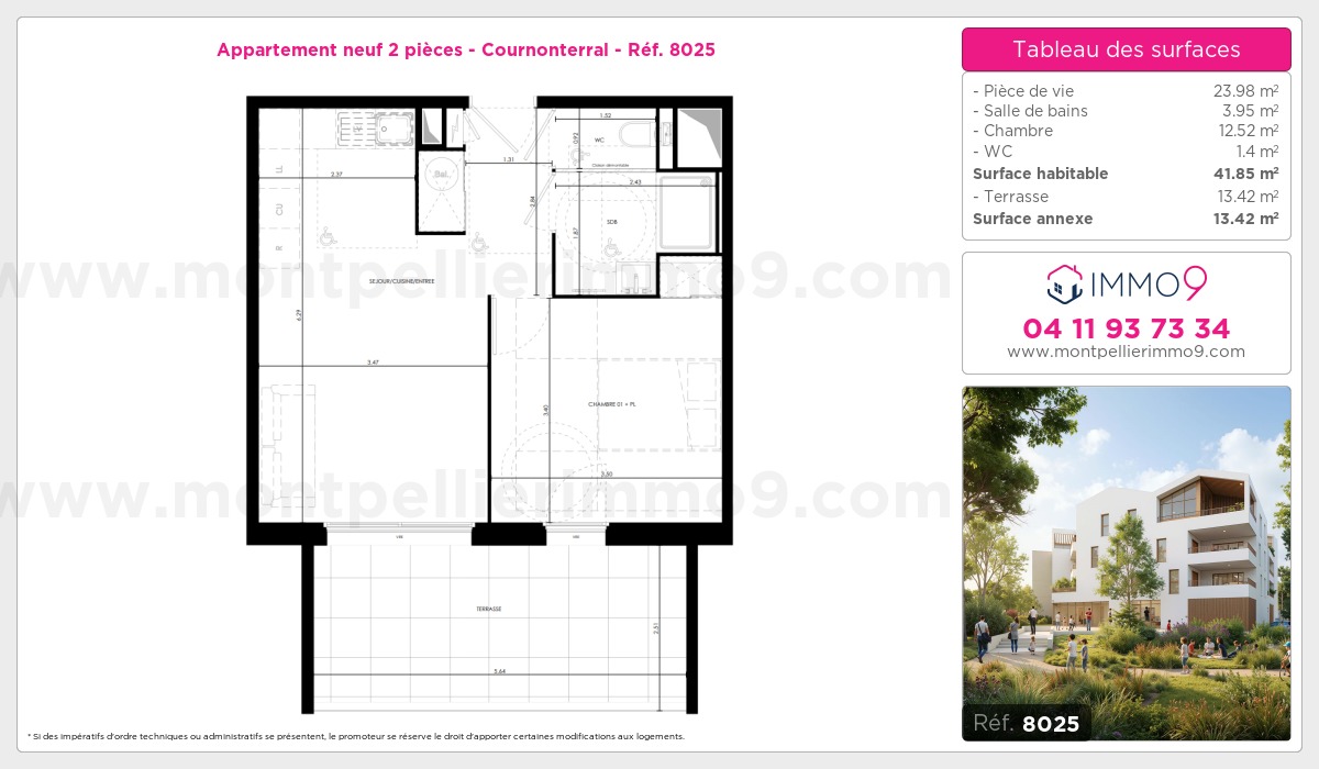 Plan et surfaces, Programme neuf Cournonterral Référence n° 8025