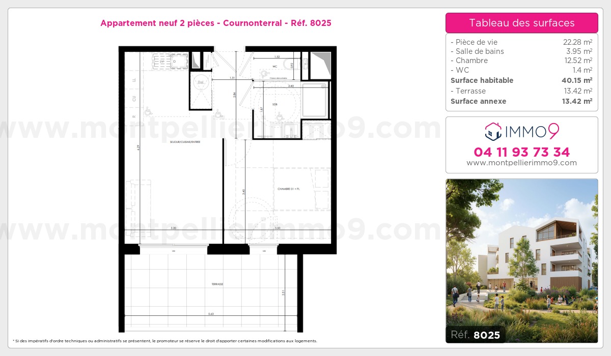 Plan et surfaces, Programme neuf Cournonterral Référence n° 8025