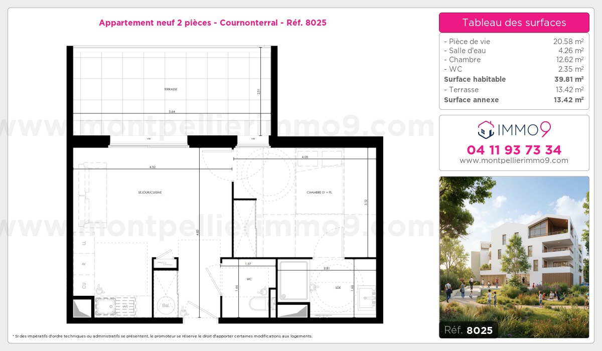Plan et surfaces, Programme neuf Cournonterral Référence n° 8025