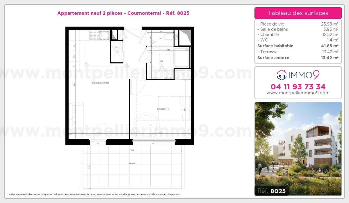 Plan et surfaces, Programme neuf Cournonterral Référence n° 8025