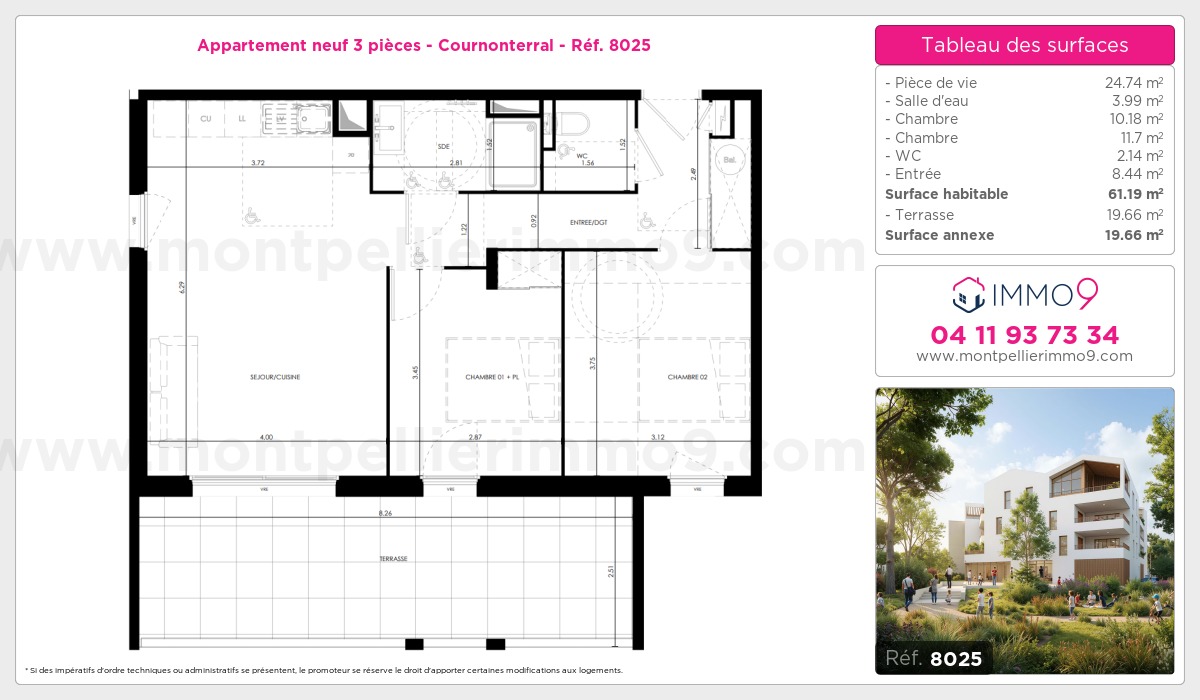 Plan et surfaces, Programme neuf Cournonterral Référence n° 8025