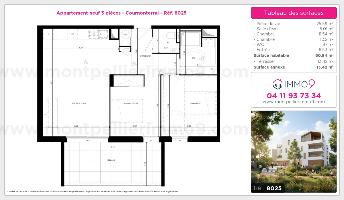 Plan et surfaces, Programme neuf Cournonterral Référence n° 8025