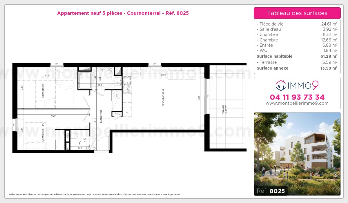 Plan et surfaces, Programme neuf Cournonterral Référence n° 8025