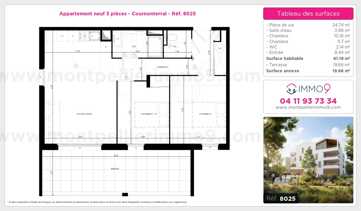 Plan et surfaces, Programme neuf Cournonterral Référence n° 8025
