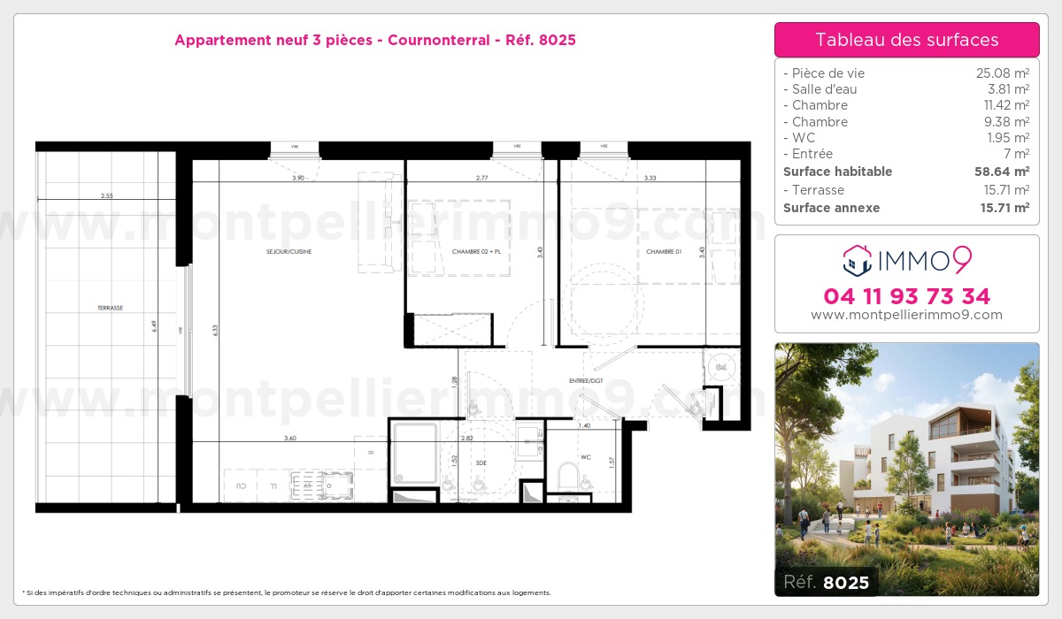 Plan et surfaces, Programme neuf Cournonterral Référence n° 8025