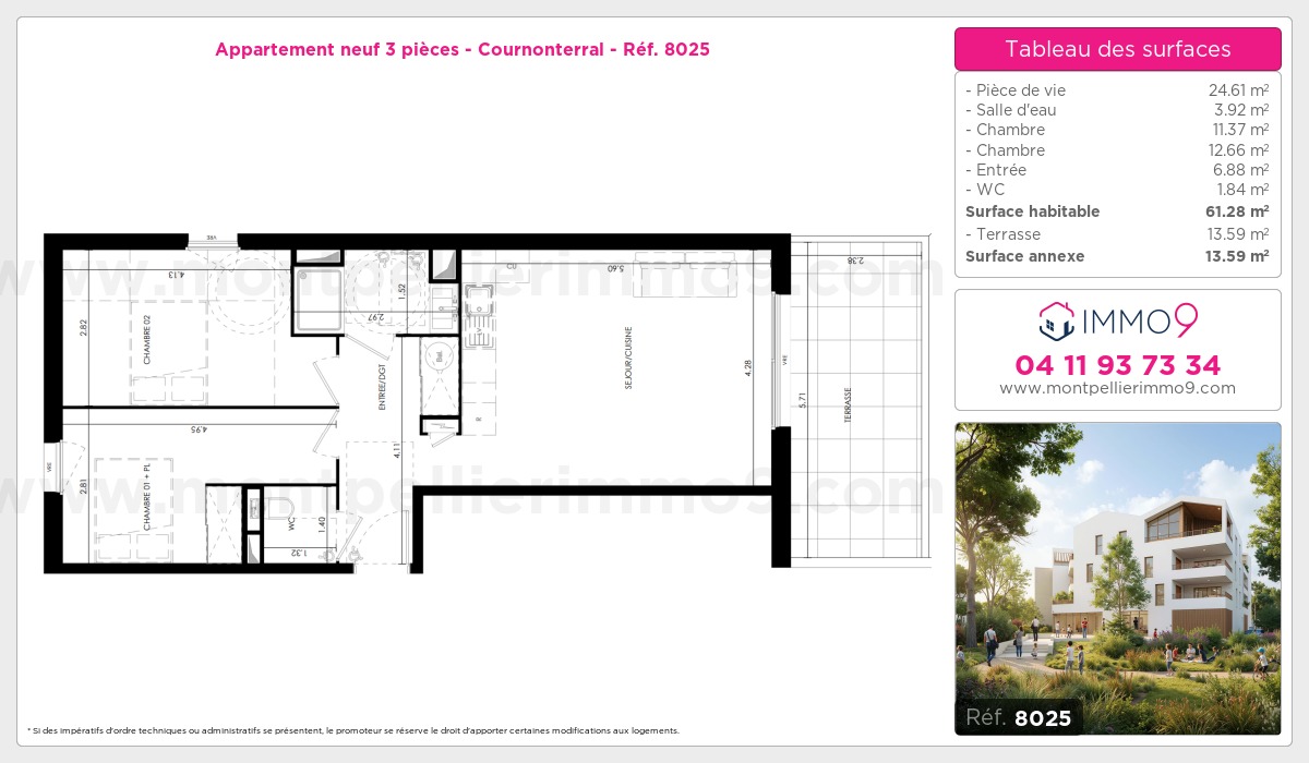 Plan et surfaces, Programme neuf Cournonterral Référence n° 8025