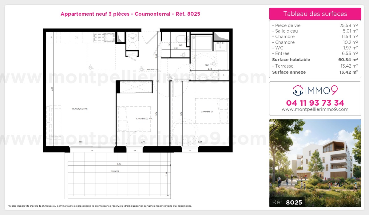 Plan et surfaces, Programme neuf Cournonterral Référence n° 8025