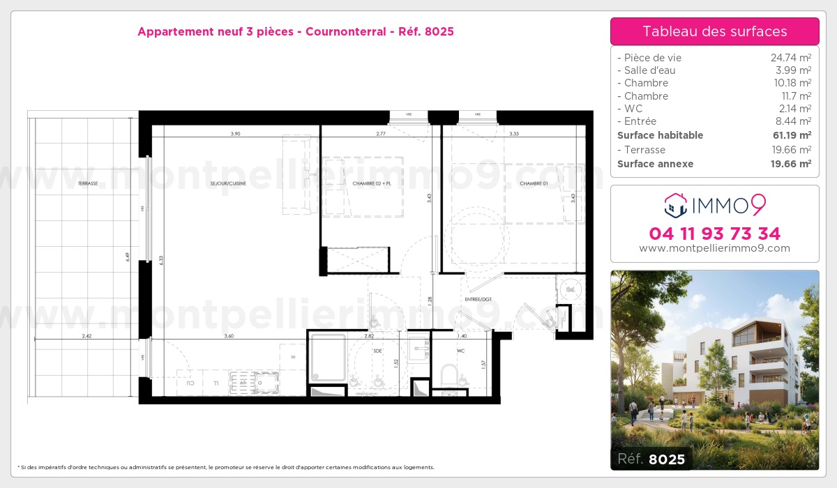 Plan et surfaces, Programme neuf Cournonterral Référence n° 8025