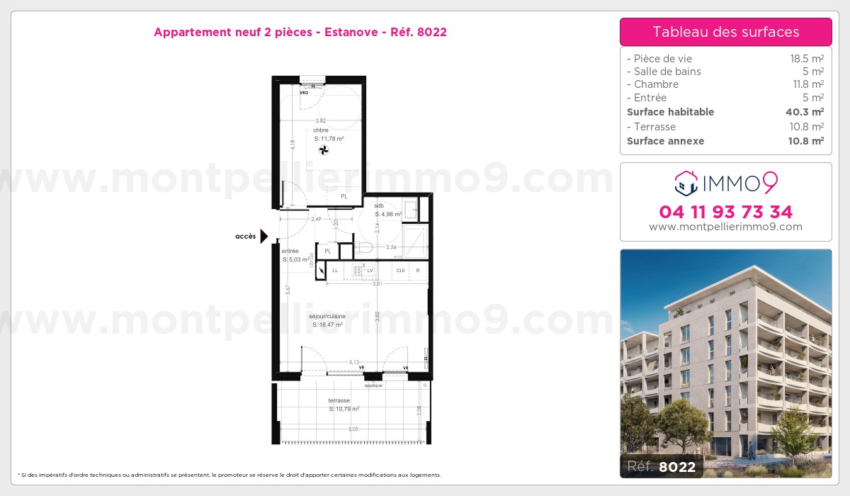 Plan et surfaces, Programme neuf Montpellier : Estanove Référence n° 8022