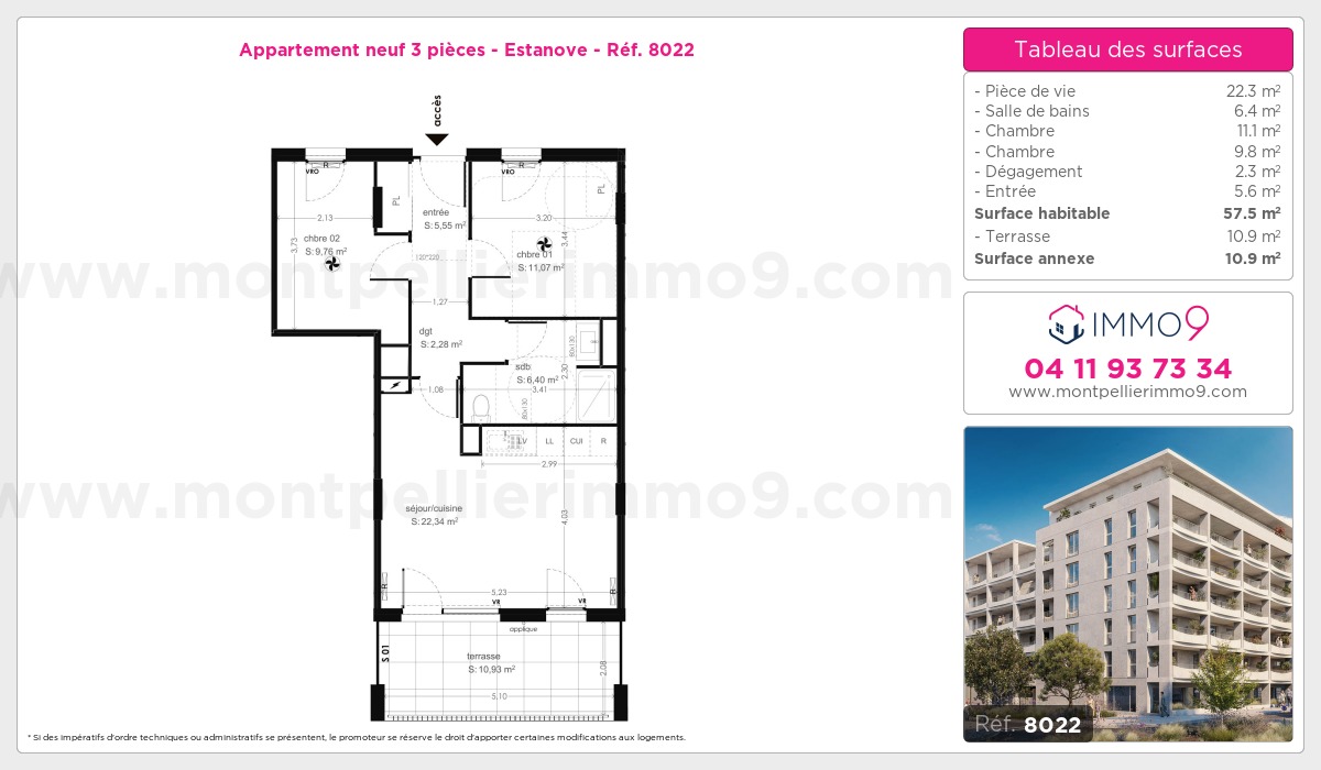 Plan et surfaces, Programme neuf Montpellier : Estanove Référence n° 8022