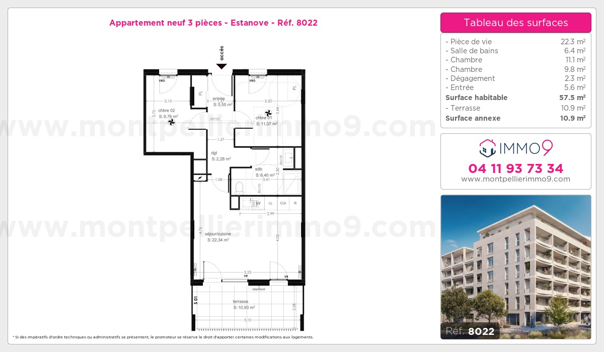 Plan et surfaces, Programme neuf Montpellier : Estanove Référence n° 8022