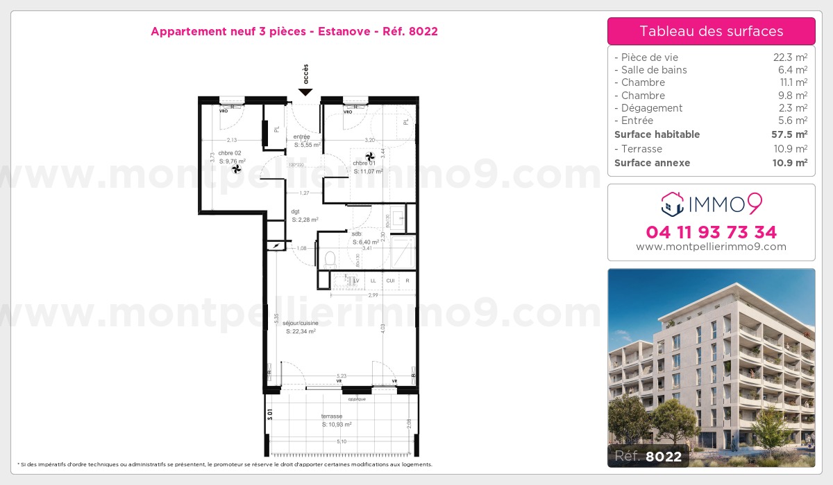 Plan et surfaces, Programme neuf Montpellier : Estanove Référence n° 8022