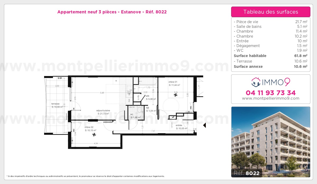 Plan et surfaces, Programme neuf Montpellier : Estanove Référence n° 8022