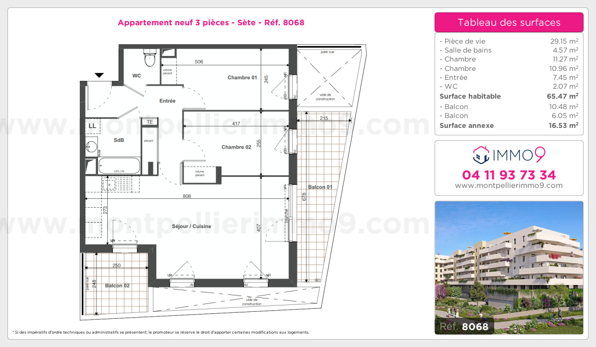 Plan et surfaces, Programme neuf Sète Référence n° 8068