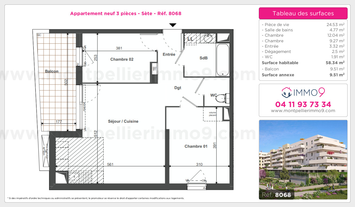 Plan et surfaces, Programme neuf Sète Référence n° 8068