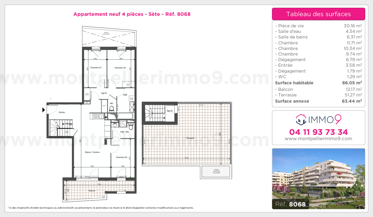 Plan et surfaces, Programme neuf Sète Référence n° 8068