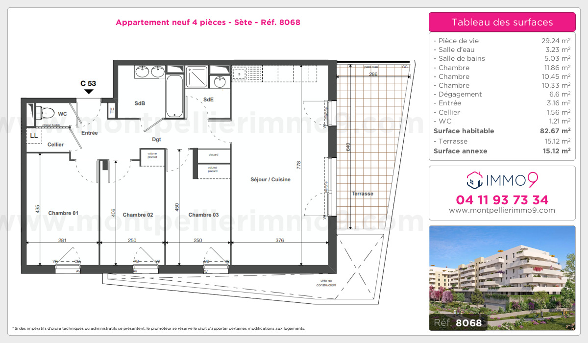 Plan et surfaces, Programme neuf Sète Référence n° 8068